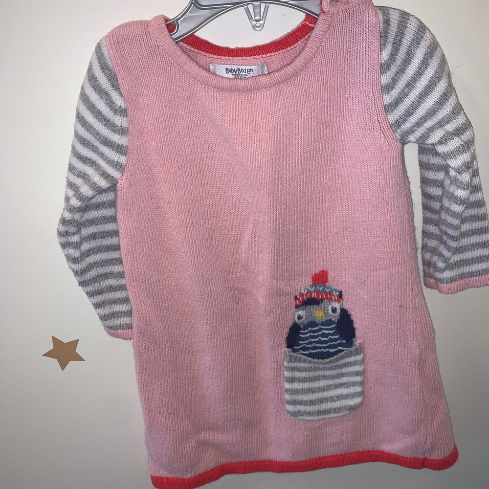 Baby Boden tunic sweater with bird pocket detail